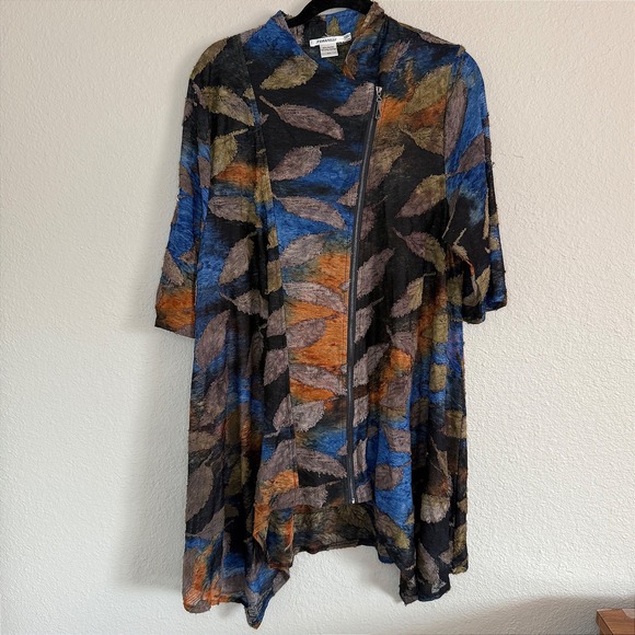 Feratelli XL Tunic Top Multicolor Leaf Roll Tab Lagenlook Artsy Asymmetric - Picture 1 of 10